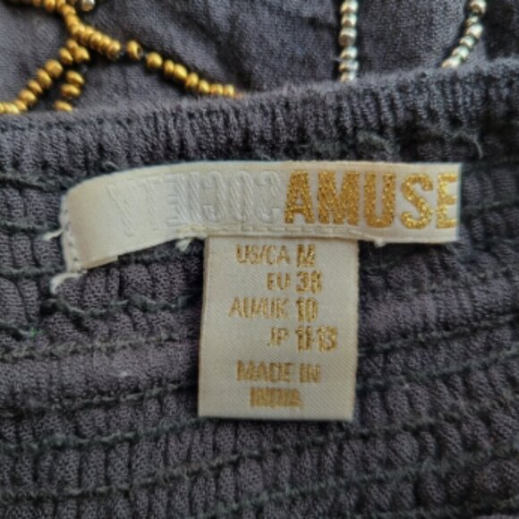 AMUSE SOCIETY // flowy relaxed elastic tie waist silver & bronze beaded Shorts - Picture 2 of 15